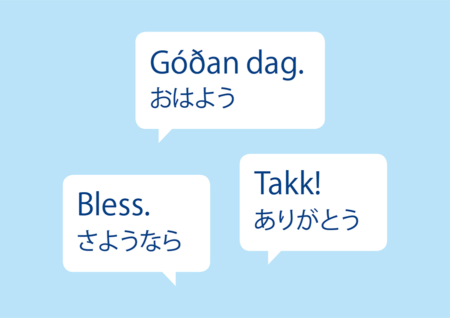 <p>国民の93%が話すアイスランド語。9世紀頃の文法や発音がほとんどそのまま保たれた珍しい言語でもある。ほかの言語と接する機会が少なかったこと、キリスト教化の後も聖書や詩歌がラテン語ではなくアイスランド語で作られていたことがその理由だ。継承と保存に力を入れており、政府の国語委員会は外来語や新語をすべて国の言葉に置き換えて発表している。小学校から英語とデンマーク語を習うため、国民の大半はトリリンガルだ。</p>
