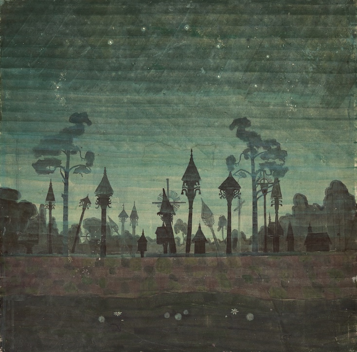 ミカロユス・コンスタンティナス・チュルリョーニス《リトアニアの墓地》1909年、テンペラ/厚紙、国立M. K. チュルリョーニス美術館（カウナス）所蔵